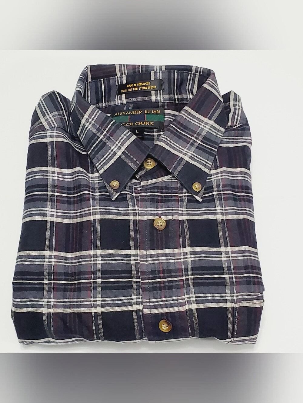 Alexander Julian Colours Men's Casual Long Sleeve Shirt Blue Plaid Large